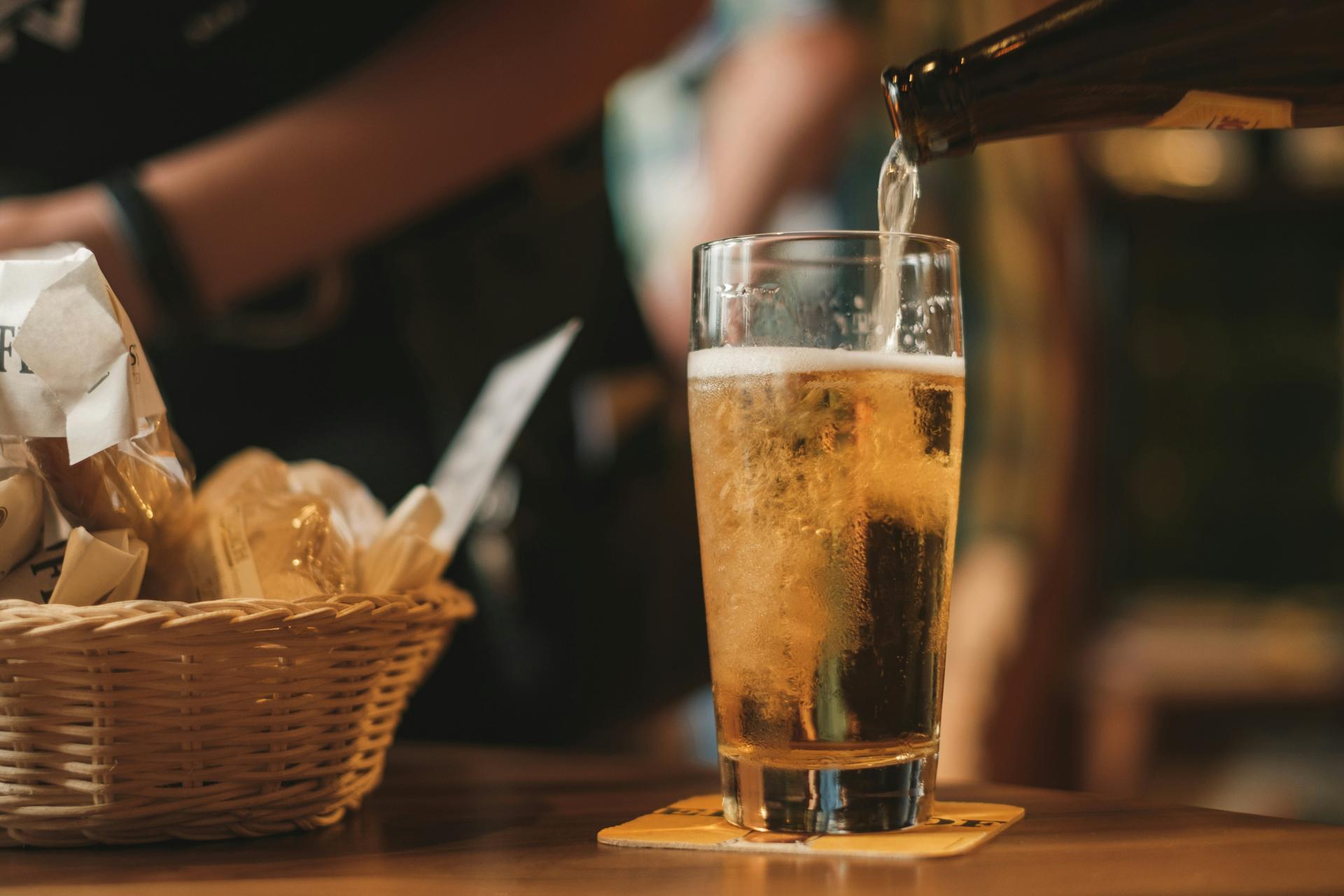 beer being poured at in ski resort