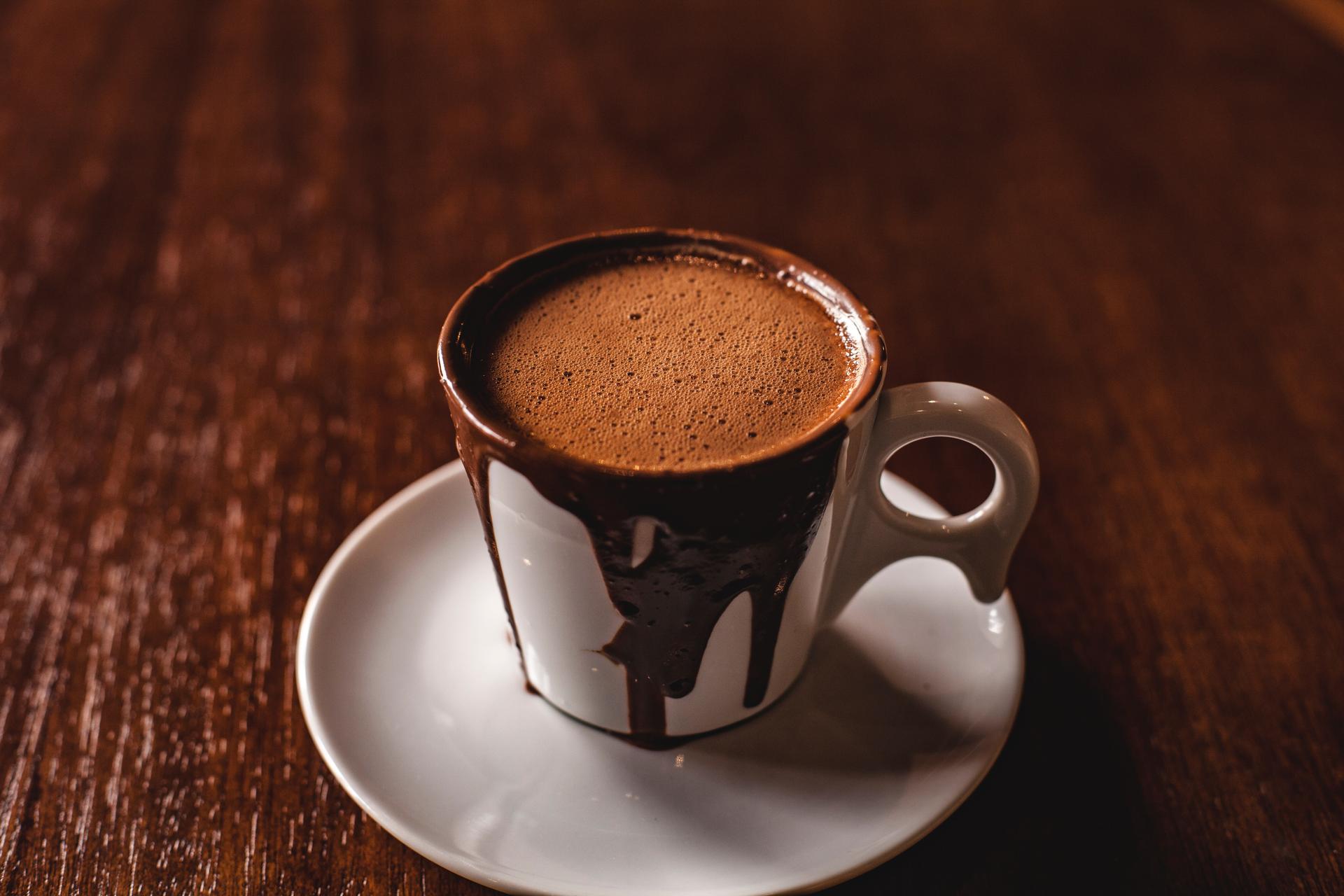 Freshly brewed hot chocolate at Austrian restaurant on holiday